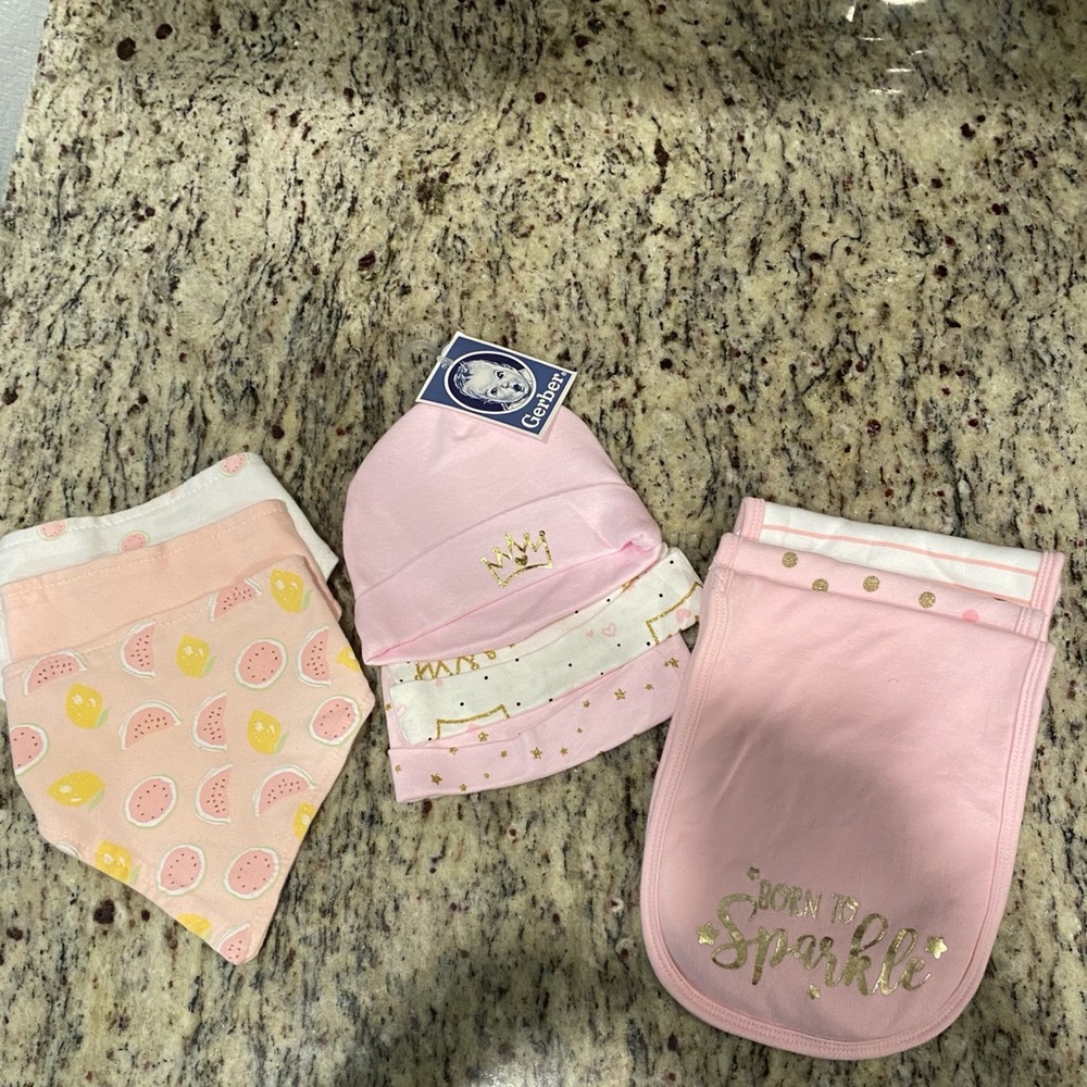 Baby girl Hats, burping clothes and , Baby bibs